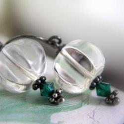 Earrings crystal pumpkin Clear quartz on oxidized steling silver earwires